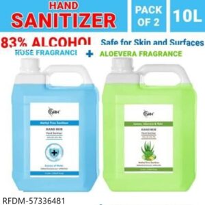 Hand Rub Sanitizer 5 Litre X 2 contains 83% Alcohol Non Stick Disinfectant Liquid Sanitizer Kills 99.9% Germs with Rose + Aloe vera, Lemon & Tulsi Fragrance Sanitizer Hand Sanitizer Can (2 x 5 L)