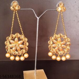 Round shape Brass Hammered Gold Plated Long Earrings