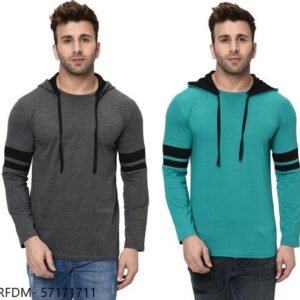 Unite Wear Men’s Full Sleeve cotton Hooded T-shirt , Pack Of 2 ( Anthara & Rama Green )