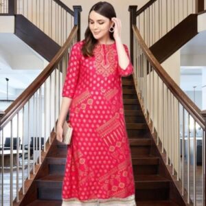 KURTI RAYON PRINTED KURTA (PINK)