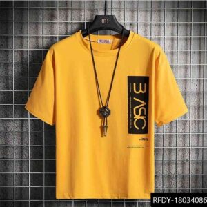 Printed Cotton Men Round Neck T-Shirt – Mustard