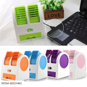 Portable Dual Bladeless Mini Cooler Desktop Table Fan Small Water Air Conditioner Powered by USB and Battery Use of Car Home Office – MULTICOLOUR