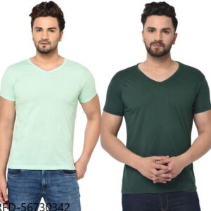 Tivy Men’s Half Sleeve Cotton Blend V-neck T-shirt Sea Green & Bottle Green Pack of 2