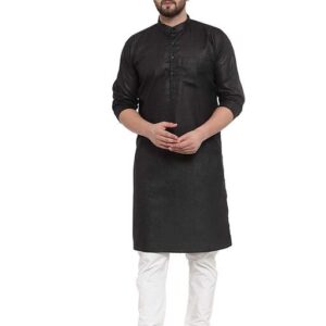 mens cotton black kurta & white churidar set