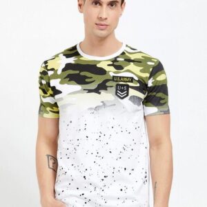 Men White & Green Printed T-shirt