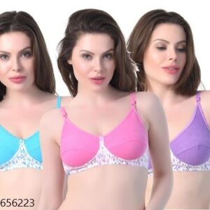 Cotton Daily use Regular Non padded Bra Pack of 3 Multicolor