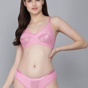 Rishuhr Bra & Panty Set Solid Pink Lingerie Set