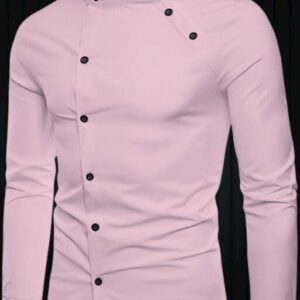 Men Regular Fit Solid Mandarin Collar Casual Shirt