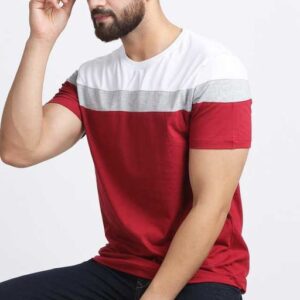 Polo Plus Men Maroon With Cut And Sew Bottom Base Stripe Half Sleeve Cotton T-Shirt