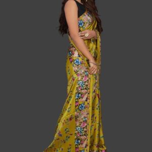 Kiv Designer Printed Japan Satin Saree With Blouse Piece