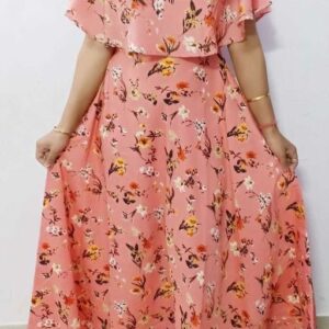 Women’s Printed Peach Crepe Dress