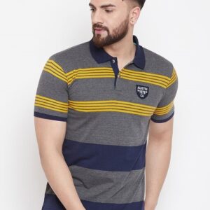 Austin Wood Men’s Grey Striped Polo Neck T-shirt