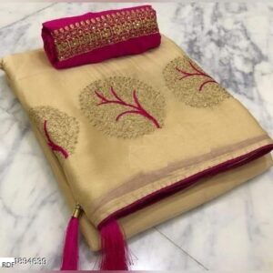 Attractive Moss Chiffon Embroidery Saree