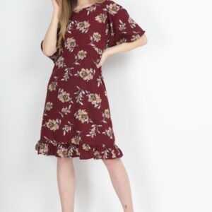 Women’s Printed Maroon Crepe Dress