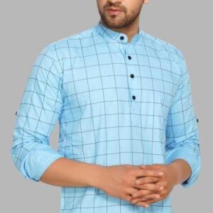 Men Checkered Pure Cotton Straight Kurta