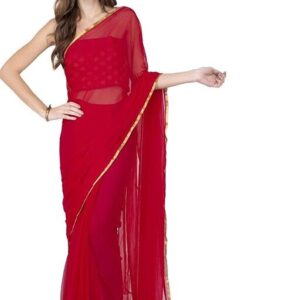 Indira Fashion Pure Chiffon Red Plain Saree (SAM RED)