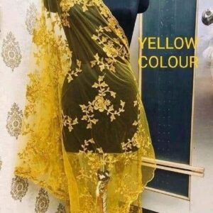 Net Embroidery Dupatta Yellow Color