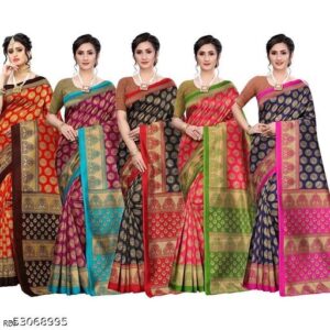 Poshyaa Fashion Women Art Silk Saree with Blouse Piece(PACK OF 5)