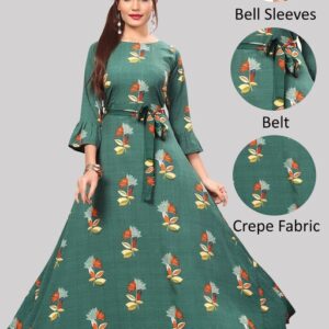 Women’s Crepe Bell Sleeve Floor Length Anarkali Maxi Gown