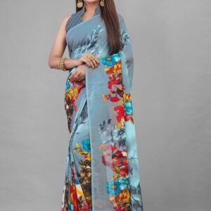 Bollywood Georgette Floral Print Sarees For Women