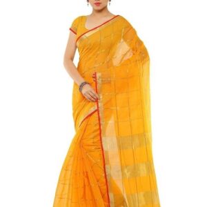 Kota Doria Cotton Zari Stripes Saree With Blouse Piece