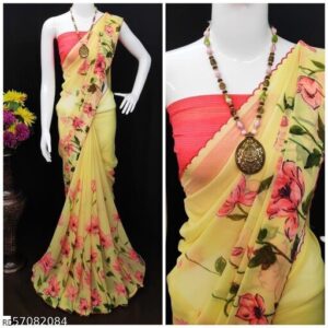 Fancy Soft Fabric Printed Saree With Fancy Floral Print & Matching Blouse