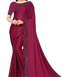 Silk Hot Fix Saree (Wine_Free Size)