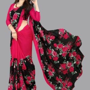 Women’s Desinger Georgette Floral Printed Saree with Blouse Piece