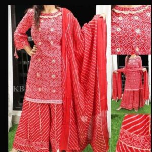 red gotta kurti printed