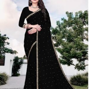 Silver Feb Fancy Lace and Moti Work Saree(BLACK)