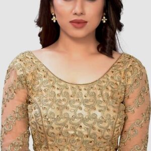 M 358 CLASSY EMBROIDERY NET SLEEVES DIAMOND WORK BLOUSE