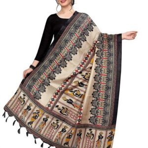 Sekmany Fancy Dupatta in Khadi (Cotton Silk) Febric And Tassels Border With Printed Surface (Black)