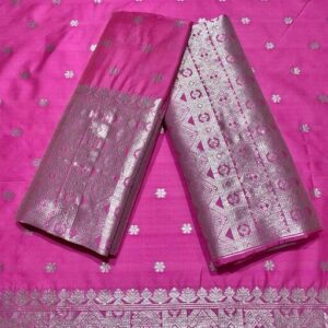 Silver Zari Poly Assamese Mekhela Sador Set Mekhla Chador Sarees