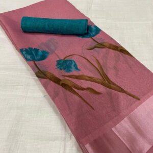 LINEN BLEND FLORAL PRINTED SAREE