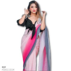 Full Crushed/Pleated Digital Printed Georgette saree with blouse piece