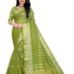 Only4FashionWomen’s Pure Cotton Silk Saree With Very Beautiful Zari Butta With Pallu And Blouse.