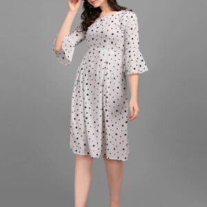 Women White & Black Floral Print Bell Sleeves A-line Dress