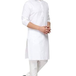 Lookslady Designer Men’s White Solid Straight Cotton Kurta Pyjama Set