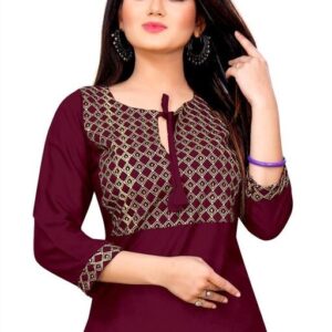 Stylish Wine Embroidered Rayon Only Kurti