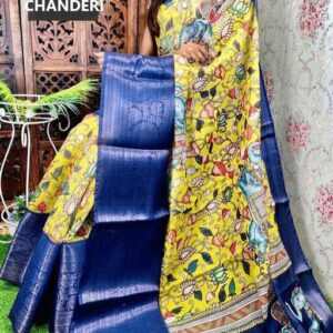 9*3 gold zari kanchi patto chanderi Silk printed saree