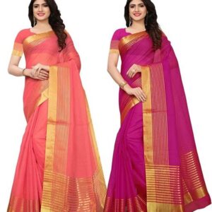 Iscon Empex Zari Woven Doria Cotton Silk Combo Sarees