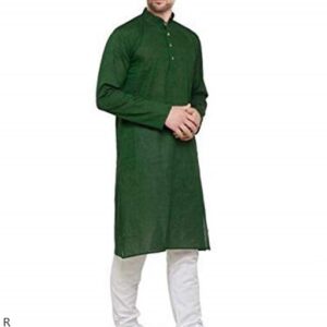 Lookslady Designer Men’s Dark Green Solid Straight Cotton Kurta Pyjama Set