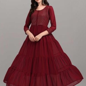 Georgette Embroidered Tiered & Flared Maxi Gowns