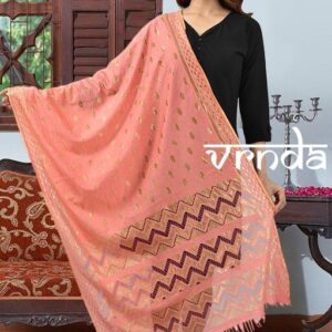 Vrnda Women’s Banarasi Silk Self Desgin Peach Dupatta