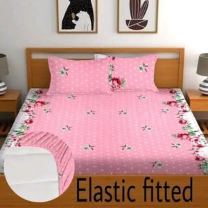 New Trending Fitted (Elastic) Cotton Double Bedsheet With 2 Pillow Covers