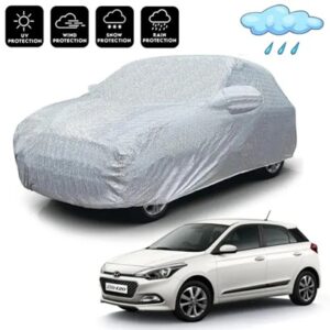 Car Cover For Hyundai i20 Waterproof / UV Protection & Dust Proof Full Tested Premium Polyester Fabric with Mirror Pockets i20 Cover All Model Suitable Universal Fit Premium Quality with Triple Stitched Fully Elastic Surface Body Protection i20 Car Body Cover, i20 Car Cover