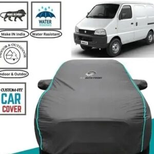 Car cover for Maruti Suzuki Eeco All Weather Water Resistant Car Cover Compatible With All Models & Variants, Car Full Body Cover Body Cover, Car Body Protector, Body Cover With Waterproof and Dust Proof With Mirror (Grey and Aqua) Piping