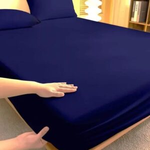 Mattress Protector 100% Terry Cotton Bed Protector Waterproof for Baby Elastic Fitted Waterproof Mattress Protector Breathable Bed Cover & Mattress Cover & Gadda Cover King , Double, Queen, Single Size in Dark Shinny Blue color) 200 GSM