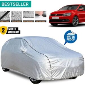 Full Waterproof Car Cover For Volkswagen Polo with Mirror Pocket Polo Car Cover Premium Fabric (Silver and Black)