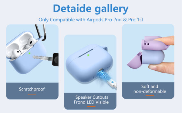 Air Pods Pro & Case Cover, Shockproof Washable Silicone Protective Cover Case with Carabiner Front LED Visible - Image 8